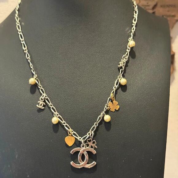 Chanel Silver Copper Pearl Clover Heart Lucky Charms Necklace 06A Authentic CoA - Picture 1 of 5